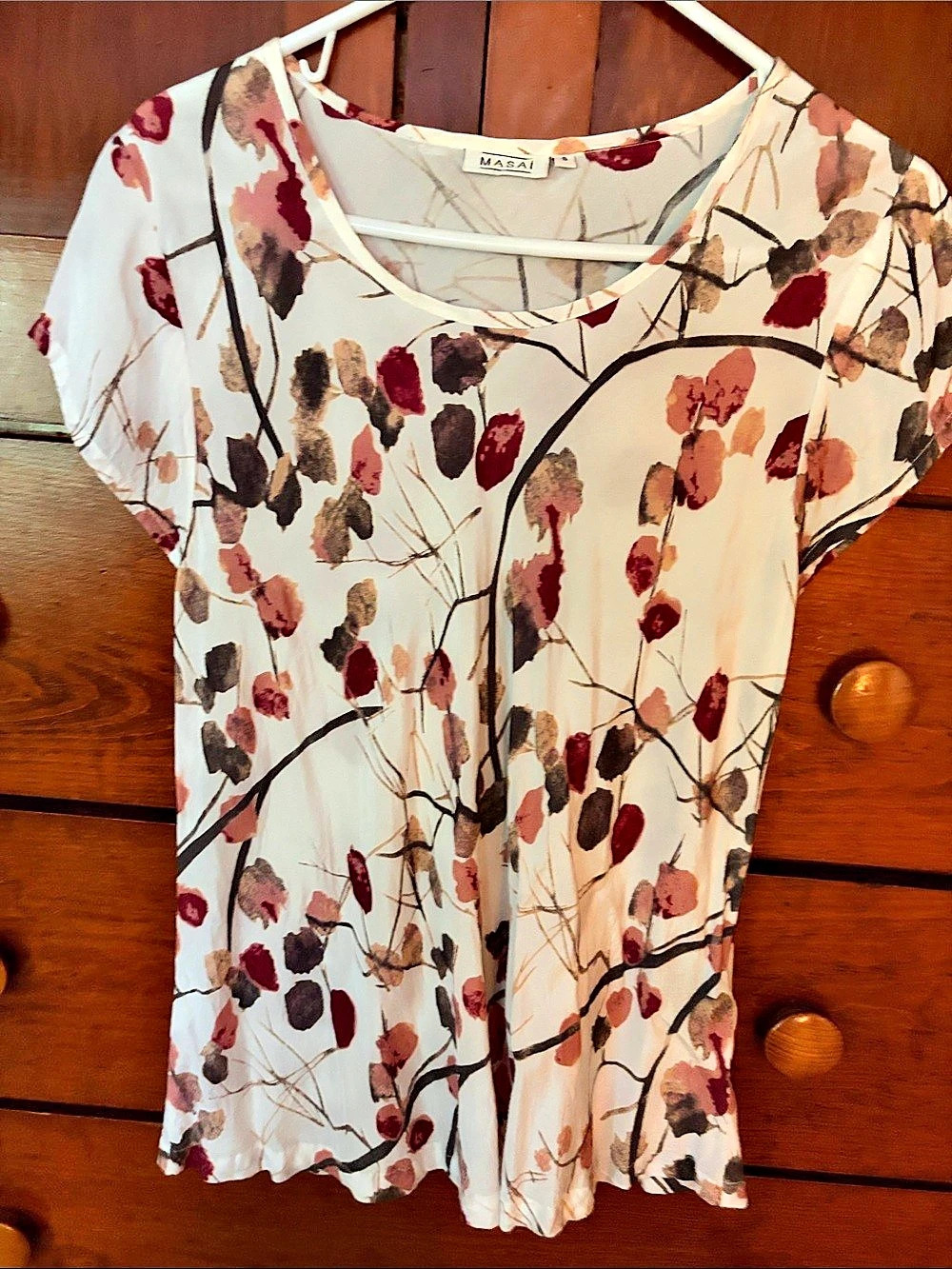 MASAI Floral Blouse in Cream & Red Small Like New